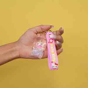 Transparent Car With Liquid Of Joy Keyring - Pink Hello Kitty
